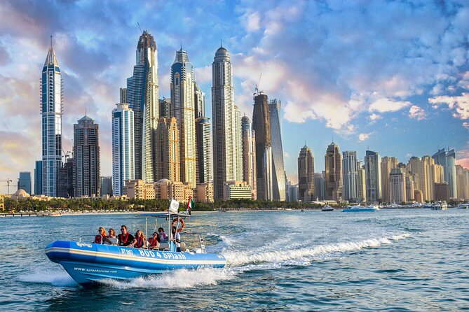 90 Minutes Speedboat Tour Dubai Marina, Burj Al Arab and Atlantis - Leaving Dubai Marina among the towers
