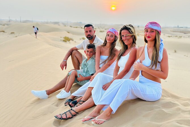 Abu Dhabi Desert Safari With Live Shows And BBQ Buffet Dinner - Sunset photos and time among the dunes
