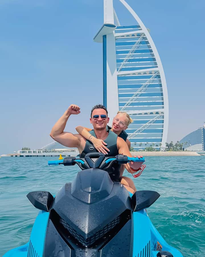Dubai: Burj Al Arab Jetski Tour - Riding from the fishing harbor toward the Burj Al Arab