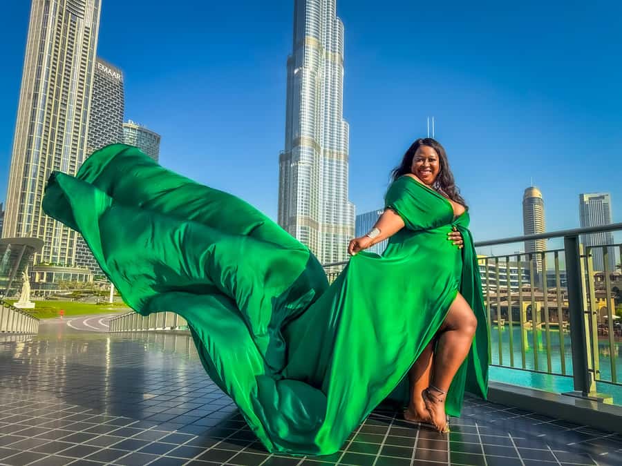 Dubai: Burj Khalifa Flying Dress Videography Shoot - Burj Park and the Burj Lake setting