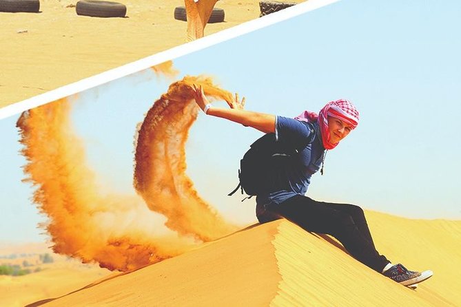 Dubai Desert 4x4 Dune Bashing, Sandboarding, Camel Riding, Dinner - Sandboarding on the dunes