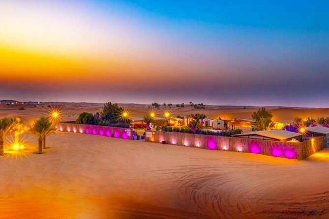Dubai Desert Safari 4x4 Dune Bashing with Camel Riding - Belly Dancing, Tanoura, and Fire Performance