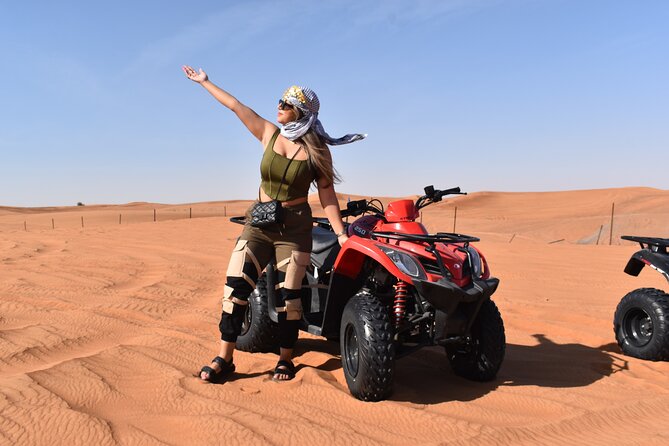 Dubai: Desert Safari, Quad bike and Sand boarding with BBQ Dinner - Buffet dinner and live desert-camp entertainment