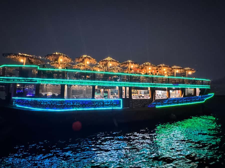 Dubai Dhow Cruise Creek,Marina Shows,Buffet & Drinks options - Al Seef Creek: old boats, dinner, and a quieter view