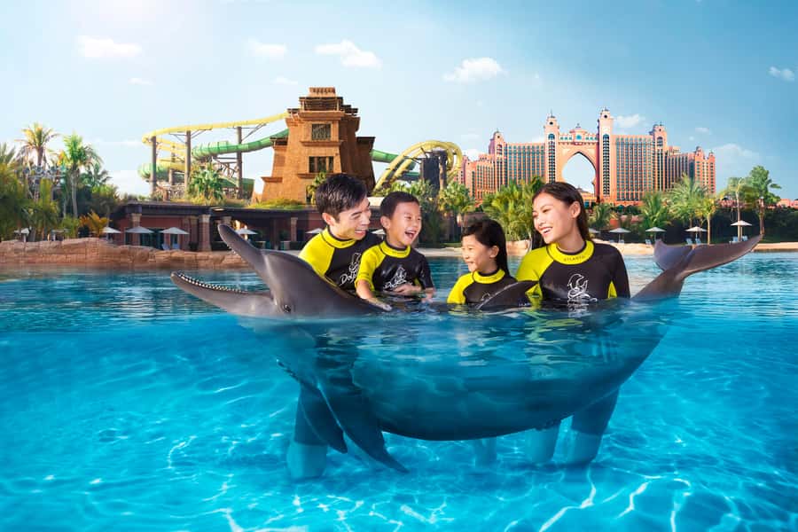 Dubai: Dolphin Encounter & Aquaventure Waterpark Ticket - Meeting a dolphin at Dolphin Bay