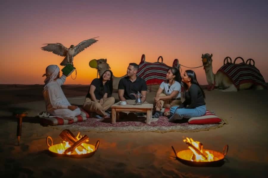 Dubai: Evening Desert Safari with Camel Ride & Stargazing - Red Dunes, sunset, and the first wildlife search