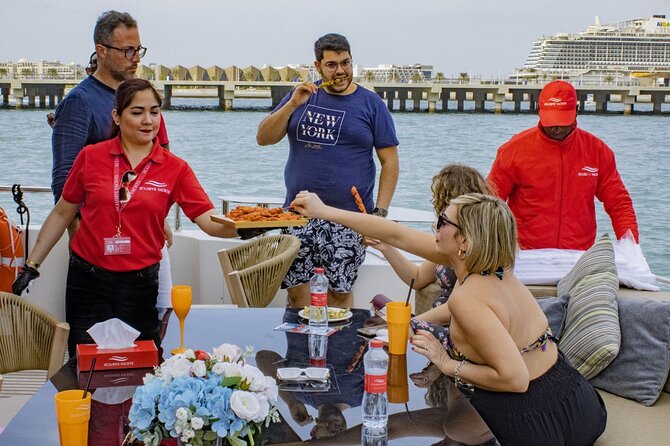 Dubai Harbour Super Yacht Experience with gourmet & Drinks - Palm Jumeirah from the water