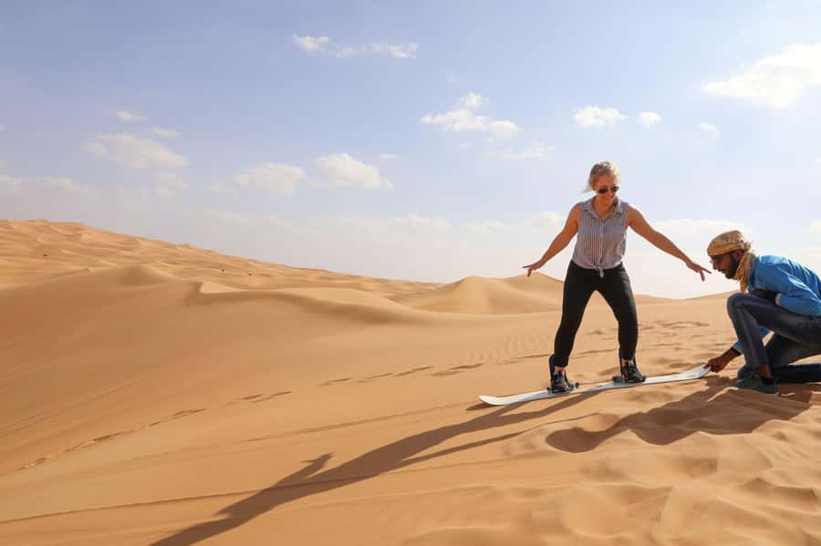 Dubai: Helicopter Ride, Desert Safari, Camels & Refreshments - Sandboarding and the short camel ride