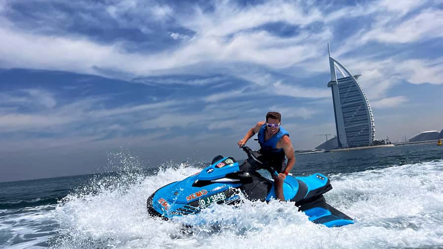 Dubai Jet Ski: Burj Khalifa, Burj Al Arab, Pics & Ice Cream! - Leaving Umm Suqeim Marina beside Burj Al Arab