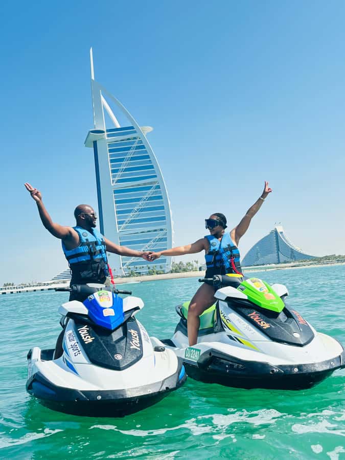 Dubai: Jet Ski Tour of Burj Al Arab & Atlantis the Palm - Jumeirah Beach Hotel and the coastal skyline