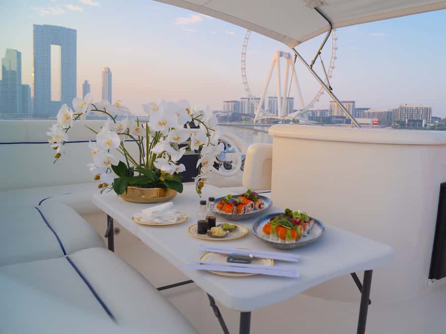 Dubai: Luxury Private 50 FT Yacht Cruise + Optional Sushi - What the service is like