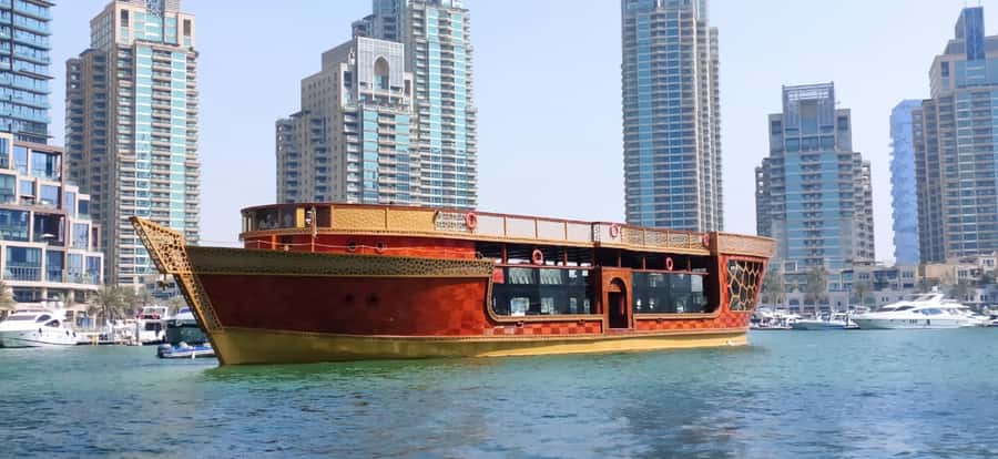 Dubai Marina: Dinner Cruise in a Traditional Boat - Dubai Marina after dark, seen from the Ocean Empress