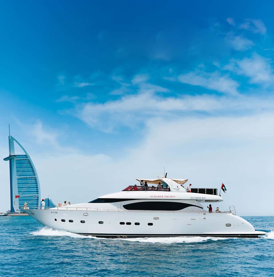 Dubai Marina: Luxury Yacht Tour with Breakfast or BBQ Option - The yacht, upper deck, and air-conditioned lounge