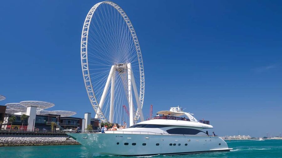 Dubai Marina Yacht Tour: Ain Wheel, JBR & Harbour in 1 Hour - Ain Dubai Seen From the Sea