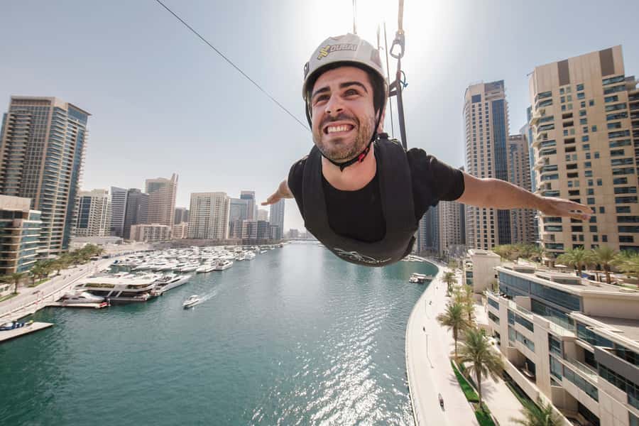 Dubai: Marina Ziplining with Photos, Video and Meal - From Marina Mall parking to the launch platform