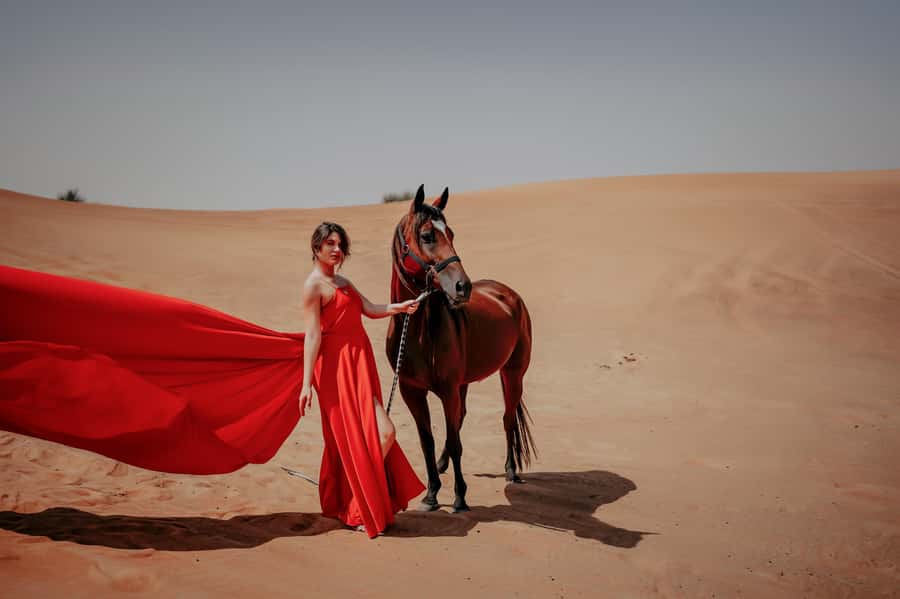 Dubai: Private Flying Dress Photography and Dune Drive Trip - Pickup from Dubai, Sharjah, or Ajman
