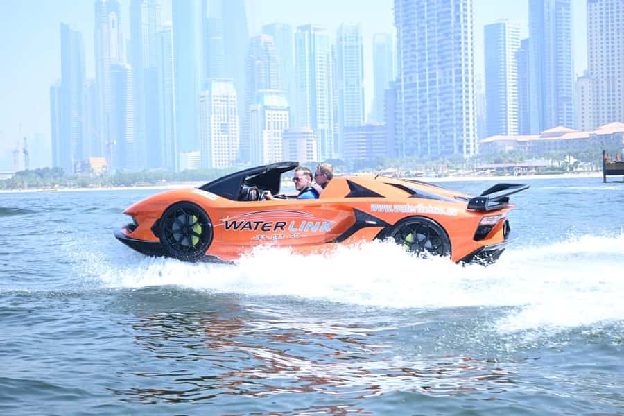 Dubai: Splash & Thrill | 20min Jet Car DXB Harbour - A sports car with a wake behind it