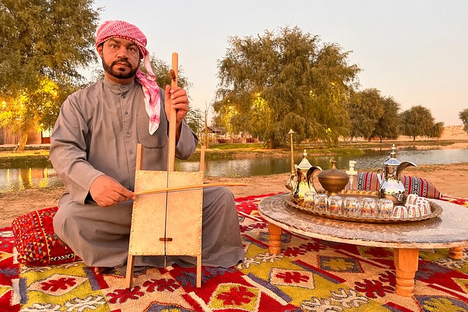 Evening Camel Caravan, Bedouin Dinner with Al Marmoom Oasis - Gahwa, sweets, and the Bedouin village