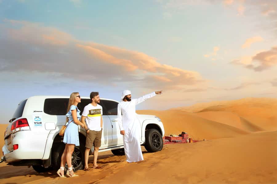 Luxury Dubai Desert Safari, BBQ, Camel Ride, Quad Bike, Show - Arabic coffee, dates, and a buffet with plenty of choice