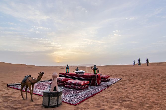 Morning Dubai Desert Safari with Camel Ride & Sand boarding - Coffee, dates, shisha, and the camp stop