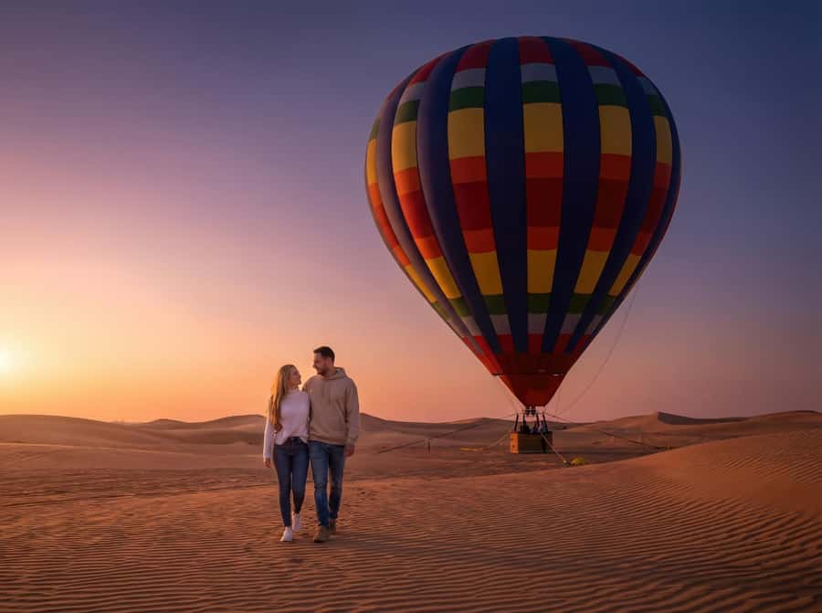 Noble Life Sunrise Hot Air Balloon Ride Over Dubai Desert - Watching the balloon come alive before takeoff