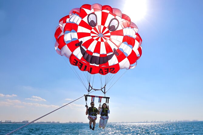 Parasailing in Dubai with Palm Jumeirah and JBR Beach views - Booking and cancellation advice