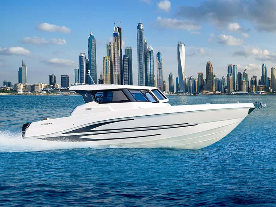 Private Boat Dubai: 36ft - Leaving the marina past Jumeirah Beach Residence